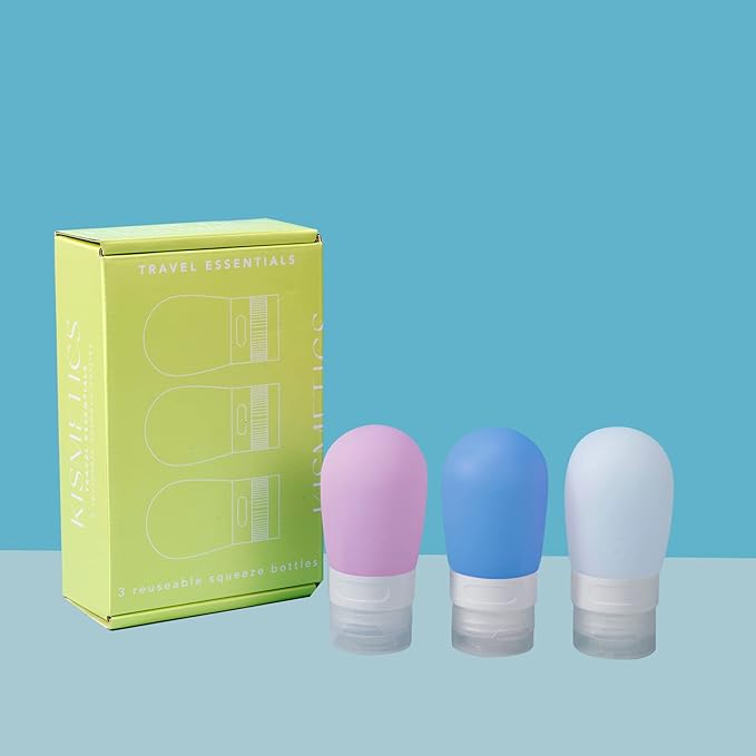 Leak Proof Squeezable Silicone Travel Bottles, Reusable, Refillable Bottles, Bulb Shape, Sustainable, TSA Carry On Approved Toiletries Containers, 3pcs (2oz/60ml)