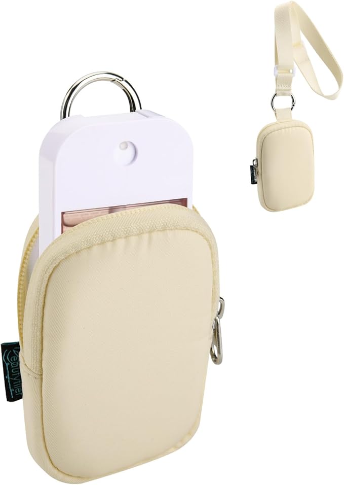 Beautyflier Pocket Hand Sanitizer Spray Case for Touchland Power Mist and Glow Mist 1FL OZ, Zipper Pouch for Hand Sanitizer Spray Bottle, with Removable Neck Strap, Great for Travel (Beige)
