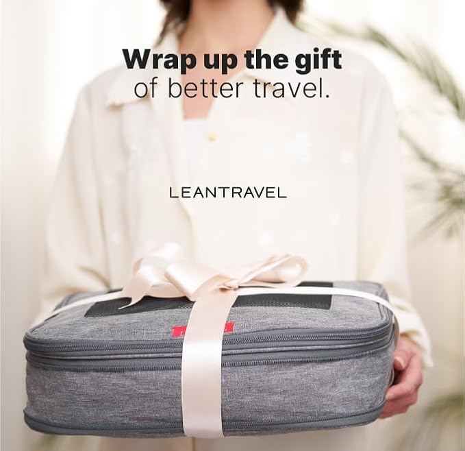 LeanTravel Premium Compression Packing Cubes for Travel - Suitcase Organizer Bags with Double Zipper & Breathable Mesh Panel - Space Saving Carry On Luggage Essentials (6-Pack, Grey)