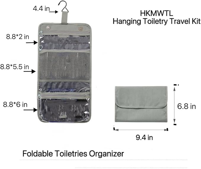 Small Hanging Toiletry Travel Kit, Portable Hanging Organizer Toiletry Bag, Sage gray-green Bathroom Bag For Traveling,Foldable Cosmetic Bag,Makeup Accessories