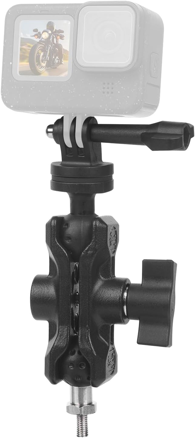 Camera Mount with 360°Dual Ball Head, Motorcycle Handlebar Mounting Bundle Kit for lnsta360 X5/X4/X3/X2/Gopr01/4-20 & Tripod Adapter, Action Camera Mount Adapter for M6 Hole Base,75017