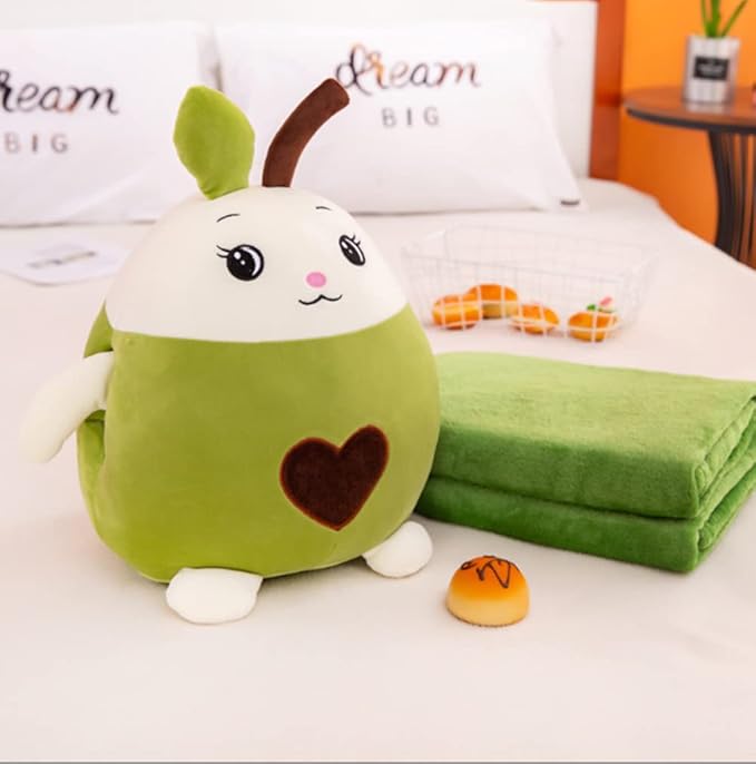 YUDONG Kids Stuffed Animal Travel Blanket and Pillow Set, Adorable 3 in 1 Multifunctional Fruit Plush Pillow with Hand Warmer Design, Perfect for Travel, Camping, Car, Home and Office (Green)
