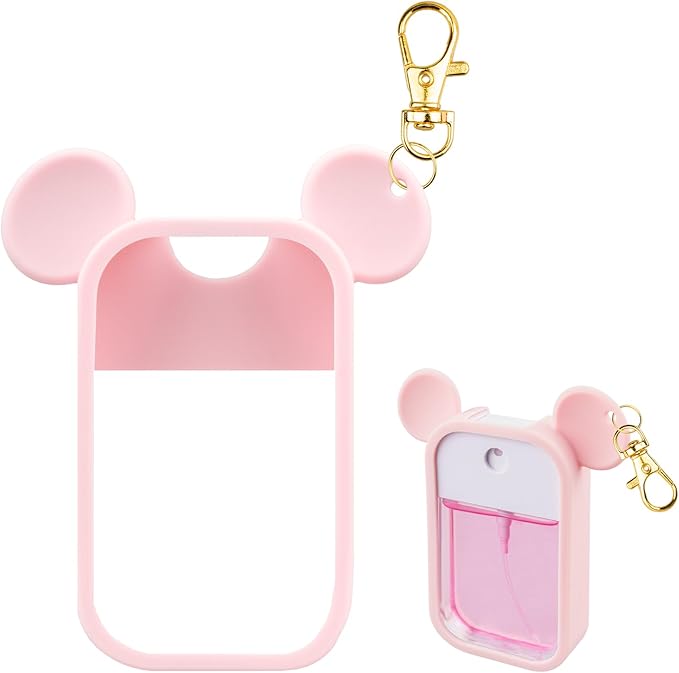 TERPINK Silicone Case Compatible with Touchland Hand Sanitizer Spray 1 fl oz, Mouse Design Protective Case with Keychain for Power Mist and Glow Mist, Hand Sanitizer Spray Accessory 1 Pack (Pink)