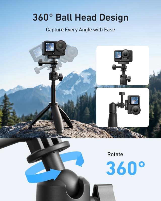 TELESIN 18.1'' Mini Selfie Stick Tripod for DJI OSMO Nano Action 6 5 4, Pocket 4 3, GoPro Hero 13 12, Insta360 X5 X4, Xtra Edge Camera Accessories, 360°Adjustable Monopod, Extended Handle Grip