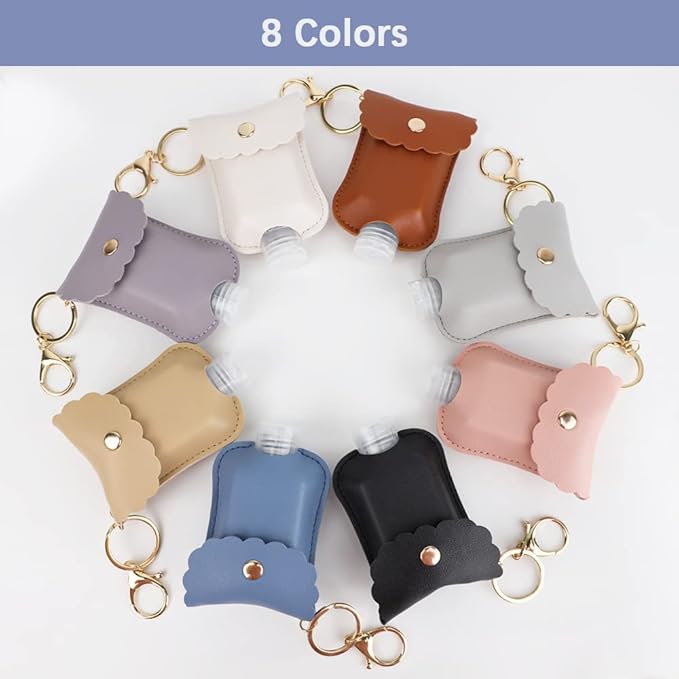 8 PCS Hand Sanitizer Holder,Leather Empty Travel Size Bottle, Mini Hand Sanitizer Keychain Travel Size