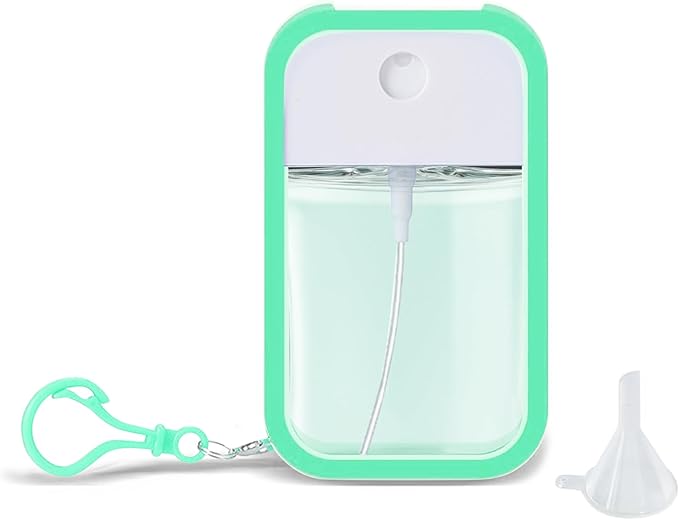 Refillable Hand Sanitizer Spray Bottle Keychain - 1oz / 50ml Leakproof Empty Spray Bottle with Silicone Case, Funnel & Clip,Portable Mini Travel Sanitizer Holder for Purse, Pocket, Gym Bag