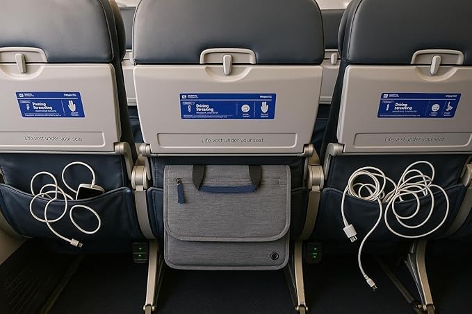 SO~MINE Airplane Pocket Organizer | Tray Table Cover | In Flight Seat Back Organizer Bag | Commuter Essential Travel Bag | Media Pouch For Flying | Travel Gift | Attaches To Luggage