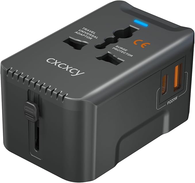 20W PD Fast Charging Universal Travel Adapter, 3-in-1 with 1 Type-C & 1 USB-A Ports, European Plug, International Power Adapter for US/JP/EU/UK/AUS/CHN, Worldwide Travel Essentials