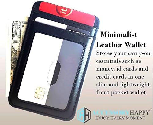 AH Mens Slim Wallet, Minimalist Thin Front Pocket GENUINE Leather Credit Card Holder with RFID Blocking for Work Travel
