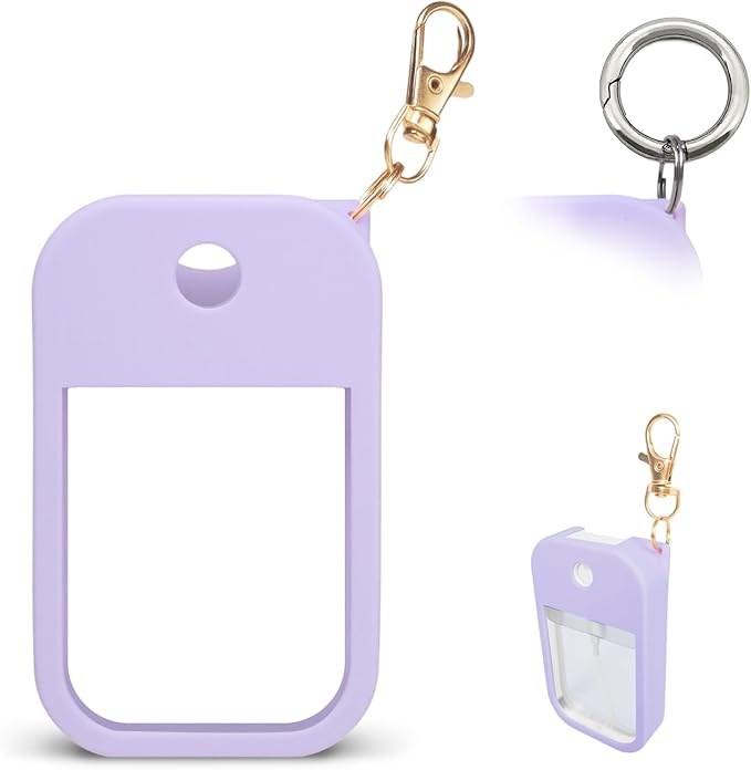 1 PC Soft Silicone Case for Touchland Power Mist (1FL. OZ./30 mL), Protective and Stylish Case with Keychain Compatible with Touchland Hand Sanitizer Spray (Purple)