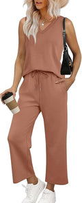 WIHOLL Two Piece Set for Women Summer Outfits Vacation Trendy Lounge Sets V Neck Matching Sets