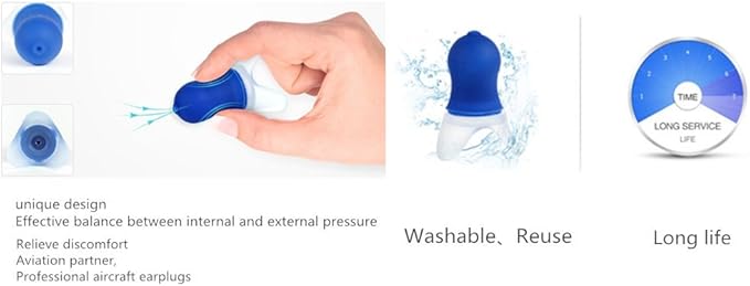 Pressure Reducing Ear Plugs Noise Reducing Earplugs Travel Accessory Silicone Hearing Protection Flight earplugs 2Pairs (Blue+Gray-Child)