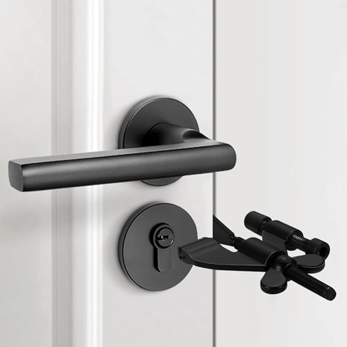 INIRET 2 Pack Black Adjustable Heavy Duty Portable Door Lock,Security Device for Enhanced Safety,for Home,Travel,Hotels,Apartments Prevents Unauthorized Entry,No Drill,Silicone Protector Caps Included