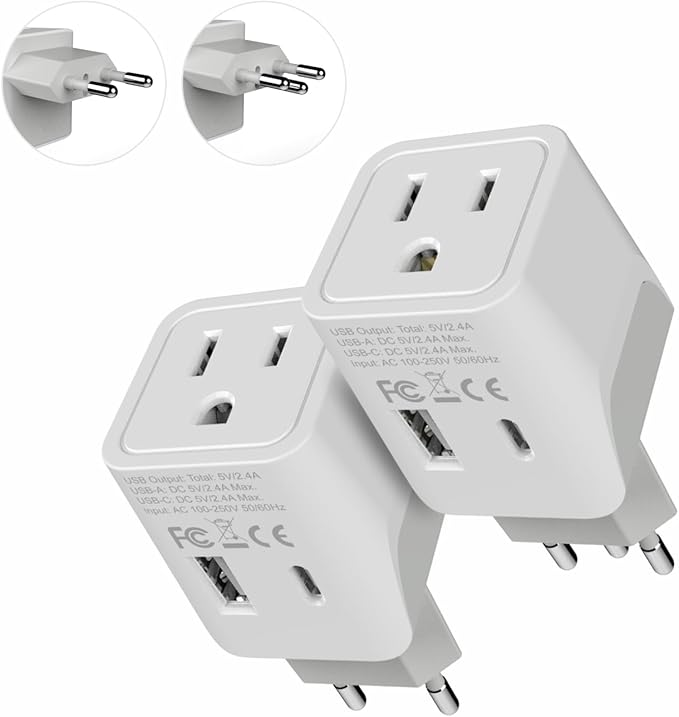 Ceptics Brazil Travel Plug Set - with 2 USB + USA Socket Input - Type C and Type N- Ultra Compact - Safe Grounded Perfect for Cell Phones, Laptops, Camera Chargers