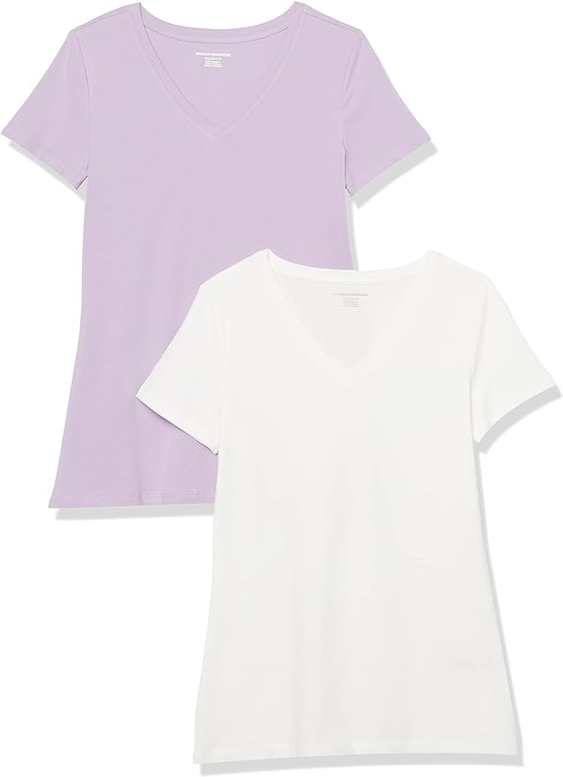 Amazon Essentials Women's Regular-Fit Short-Sleeve T-Shirt (Crewneck and V-Neck Options), Multipacks