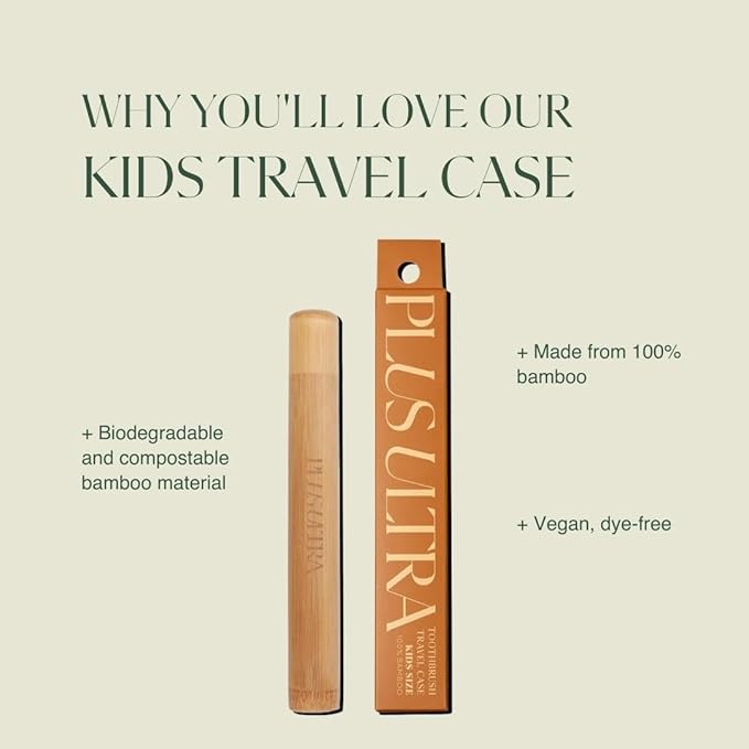 Plus Ultra Kids Plastic-Free Bamboo Toothbrush Case – Sustainable Travel Holder for Children – Ventilated, Compostable & Lightweight – Eco-Friendly Oral Care Essential