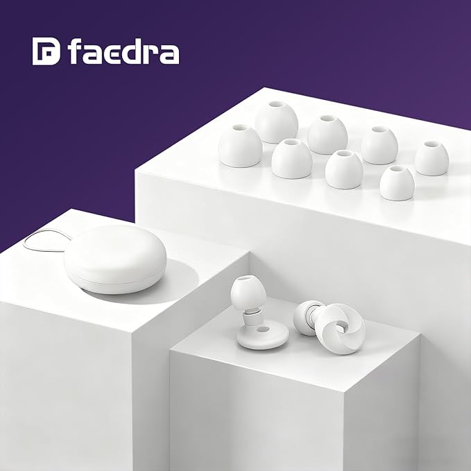 Faedra Ear Plugs for Sleeping 40dB Noise Cancelling, Reusable Soft Silicone Ear Plugs for Noise Reductiong, Earplugs for Sleep with 8 Ear Tips for Concerts, Snoring, Work, Shooting, and Travel (White)