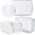 5 Pack Clear Plastic Zippered Toiletry Carry Pouch TSA Approved Toiletry Bag Portable Cosmetic Makeup Bag for Vacation, Bathroom and Organizing (White, Mixed Size)