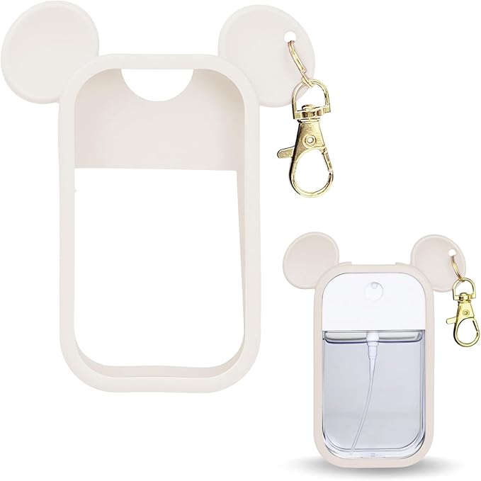 Mouse Design Silicone Case Compatible with Touchland Hand Sanitizer Spray 1 fl oz, Silicone Protective Case Holder with Keychain for Power Mist and Glow Mist, White