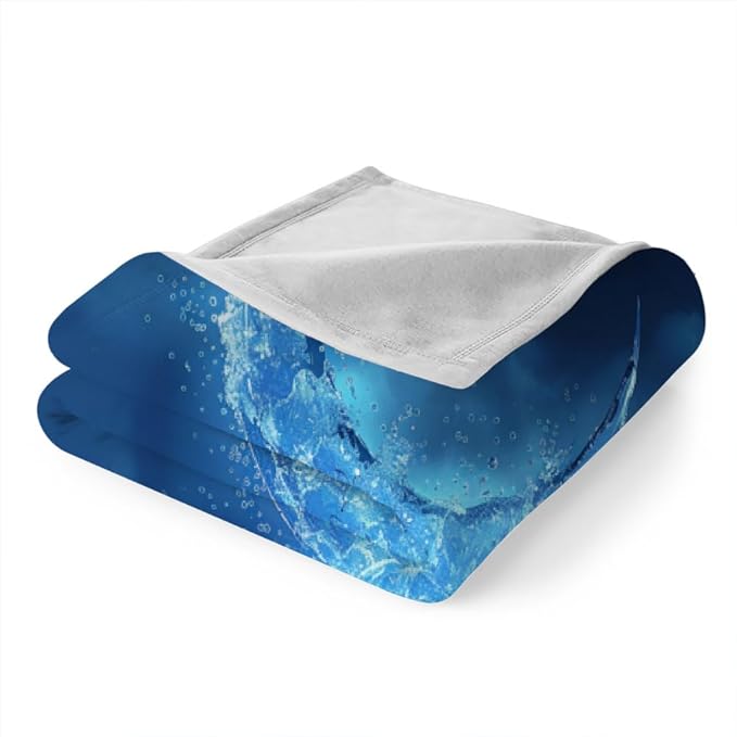 Ocean Blue Throw Blanket, Blue Moon Fleece Blanket for Couch Bed Sofa, Midnight View Blankets and Throws, Dreamy Mystic Super Soft Cozy Plush Flannel Blanket 50x60, Decor & Gift
