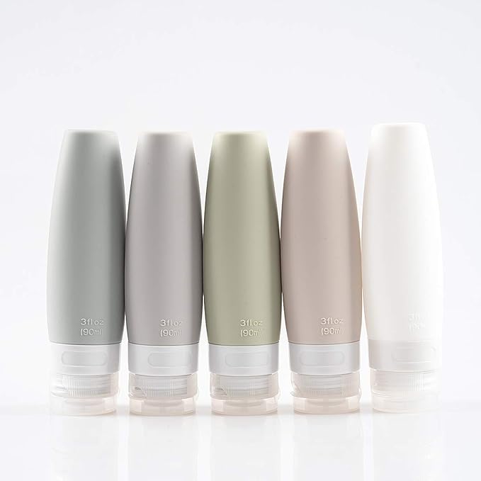 TSA Certified Portable Silicone Travel Bottle Set, Leak Proof Squeezable Silicon Tubes Travel Size Toiletries Containers, Refillable Travel Accessories for Shampoo Liquids 5 Pack (3 fl. oz)