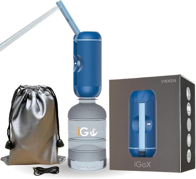 VIKKEN® Portable Travel Bidet USB-Type C Rechargeable Electric Mobile Handheld Ultra Strong Water Spray Personal Hygiene Self Care for Women & Men, iGo-X 250ml Blue