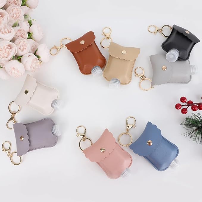 8 PCS Hand Sanitizer Holder,Leather Empty Travel Size Bottle, Mini Hand Sanitizer Keychain Travel Size