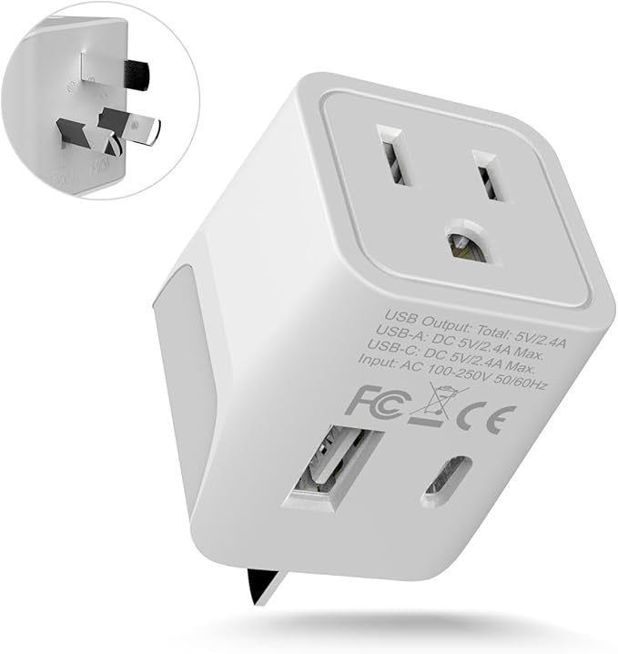 Ceptics Australia, New Zealand, China Travel Adapter Plug - Dual USB Input - Ultra Compact - USA to Type I - Perfect for Cell Phones, Chargers, Cameras, Tablets, and more (CTU-16)