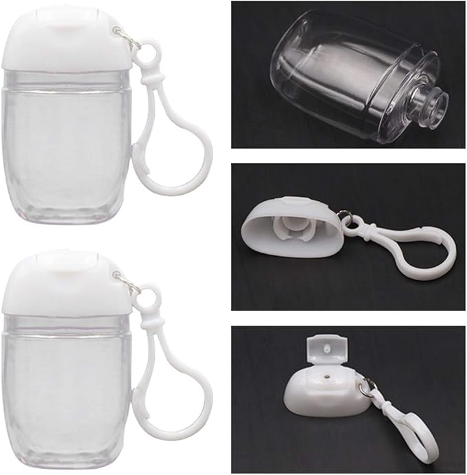 10 Pcs 1Oz 30ml Clear Empty Bottles Hand Sanitizer Travel Holder Hook Keychain Carriers White Flip Cap Reusable Portable Empty Bottle Refillable Cosmetic Container for Liquid Lotions Creams