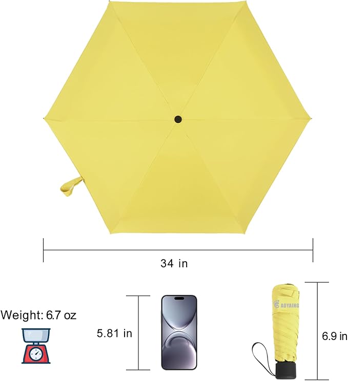 GAOYAING Small Mini Umbrella with Case Light Compact Design Perfect for Travel Lightweight Portable Parasol Outdoor Sun&Rain Umbrellas 34 Inches