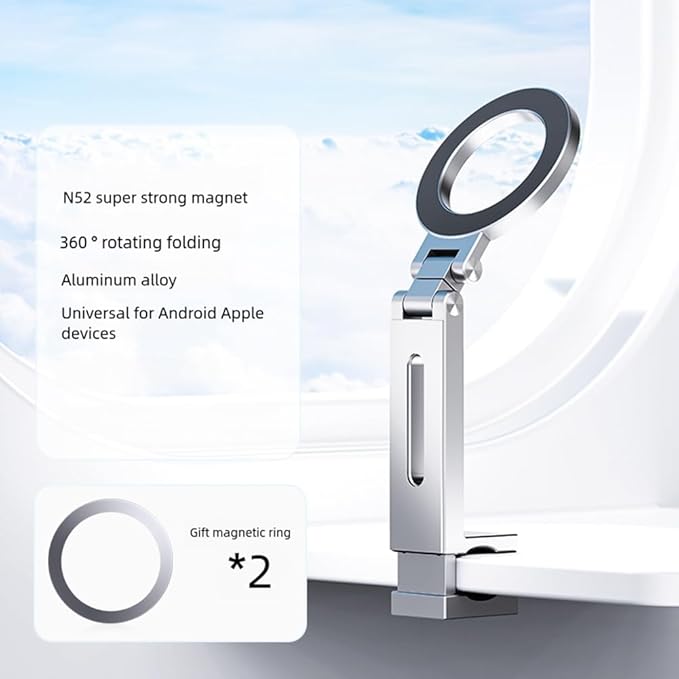 Universal Magnetic Phone Holder Travel Essential Flexible Rotation Hands-Free Airplane Phone Mount for Smartphone Easy Install Easy to Use Silver