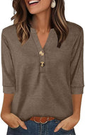 OFEEFAN Womens Tops 3/4 Sleeve Henley Shirts for Women Summer Outfits Fashion Clothing