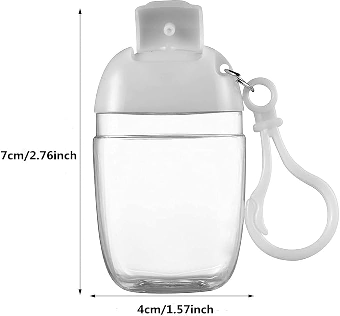 10 Pcs 1Oz 30ml Clear Empty Bottles Hand Sanitizer Travel Holder Hook Keychain Carriers White Flip Cap Reusable Portable Empty Bottle Refillable Cosmetic Container for Liquid Lotions Creams