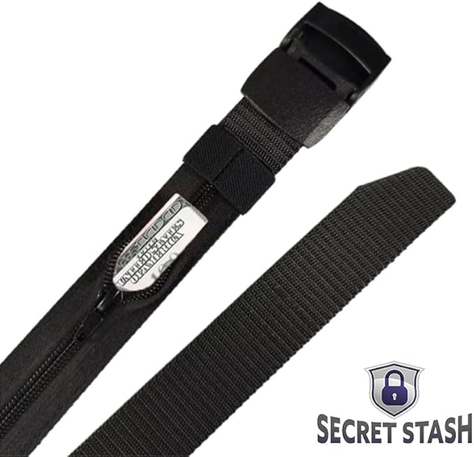 Security Money Belt with Hidden Money Pocket - Nylon Tactical Belt for Men & Women with Nonmetalic Buckle - Security Money Belt for Valuables, Cash, Passport - Cashsafe Anti-Theft Wallet Size Medium