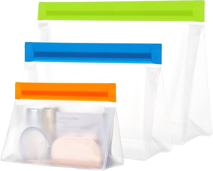 PACKISM Leakpoof Clear Travel Bags for Toiletries - Sealed TSA Approved Toiletry Bags, Reusable Semi-Transparent Clear Makeup Bag, Perfect for Travel Essentials, 1L+1M+1S, Multicolor
