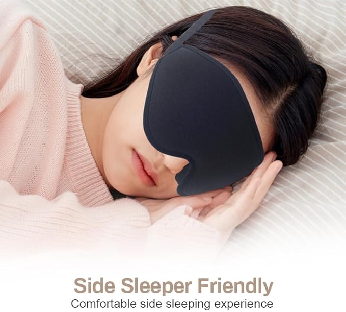 Sleep Mask for Side Sleeper Women Men, Light Blocking Eye Mask for Sleeping, 3D Contoured Cup Zero Eye Pressure Sleeping Mask with Adjustable Elastic Strap, Soft Breathable Eye Cover for Travel Yoga