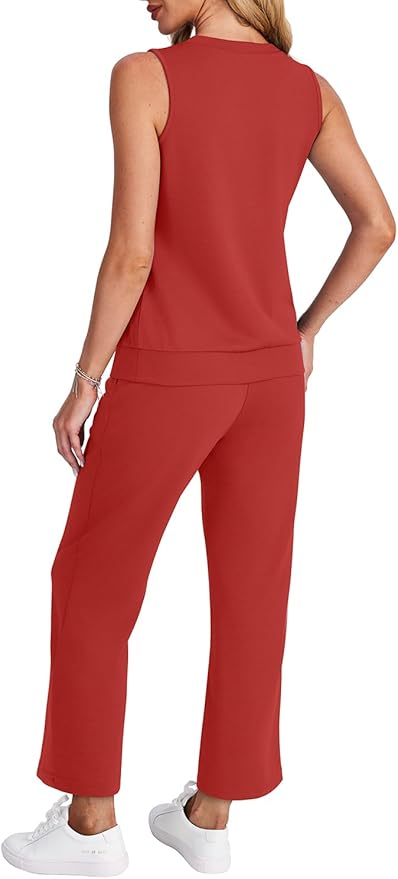 WIHOLL Two Piece Set for Women Summer Outfits Vacation Trendy Lounge Sets V Neck Matching Sets