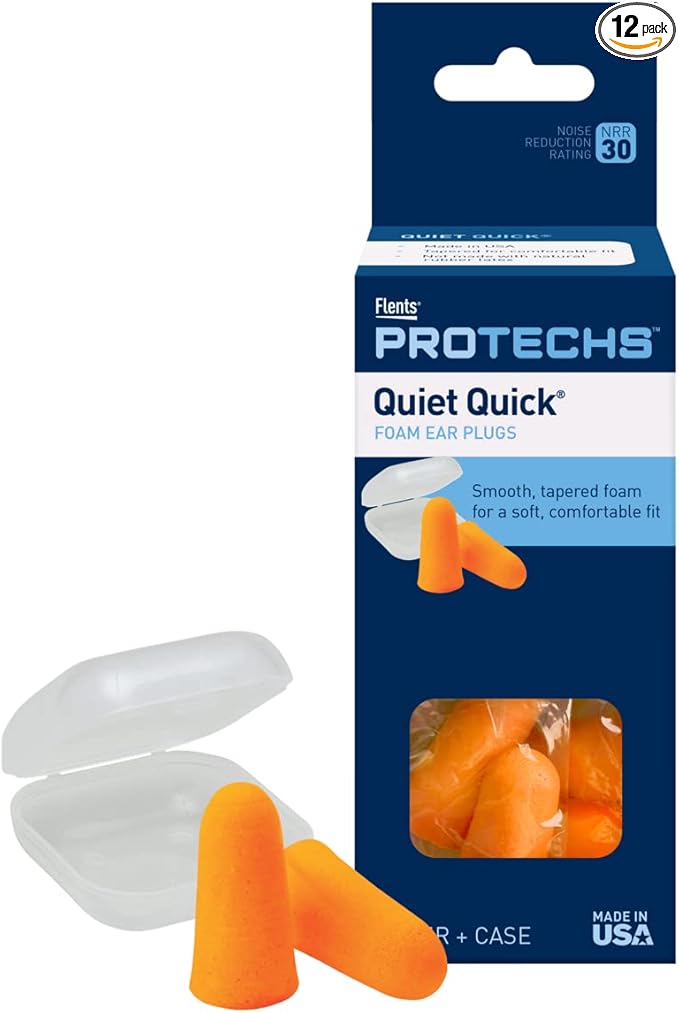 Flents Ear Plugs, 5 Pair with Case, Ear Plugs for Sleeping, Snoring, Loud Noise, Traveling, Concerts, Construction, & Studying, NRR 30 (Pack of 12)