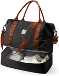 Spirit Travel Duffel - 18x14x8 Inches Weekender Overnight Bag with Shoes Compartment, Trolley Sleeve & Carry On for Airplanes, Sport Tote Gym Bag - Black/Brown