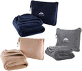 BlueHills Soft Long Travel Blankets 70X48 inches Large Plush Value Pack of 3 - Premium Airplane Essential Flight Throw in a Bag Compact for Plane Travel Gift – Gray, Navy Blue and Beige