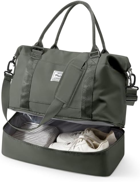 Spirit Travel Duffel - 18x14x8 Inches Weekender Overnight Bag with Shoes Compartment, Trolley Sleeve, Carry On for Airplanes, Sport Tote Gym Bag - Green