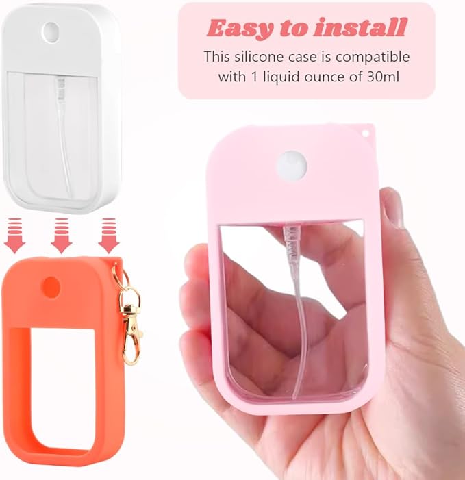 Hand Sanitizer Spray Accessory, Compatible with Touchland Power Mist/Glow Mist 1oz bottles, Silicone Case with Keychain and Storage Box