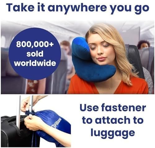 J-Pillow Travel Pillow + Carry Bag, (No Scarf) - Chin & Neck Support in Any Sitting Position, Travel Pillow for Aeroplane - (Blue)