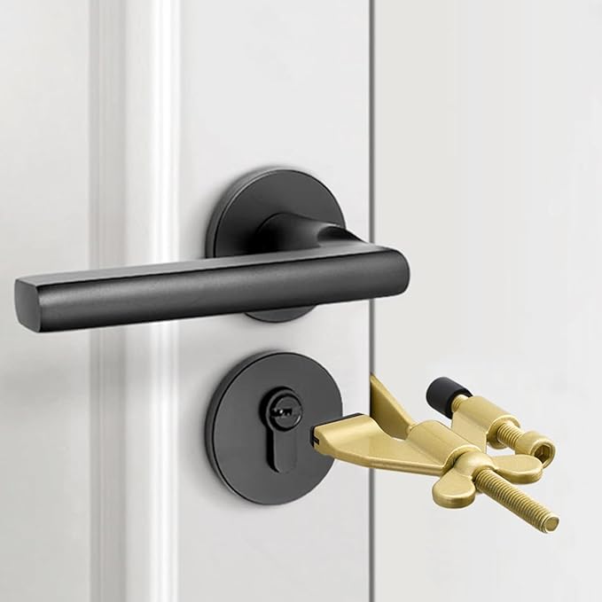 INIRET Gold Adjustable Heavy Duty Portable Door Lock,Security Device for Enhanced Safety,for Home,Travel,Hotels,Apartments Prevents Unauthorized Entry,No Drill,Silicone Protector Caps Included
