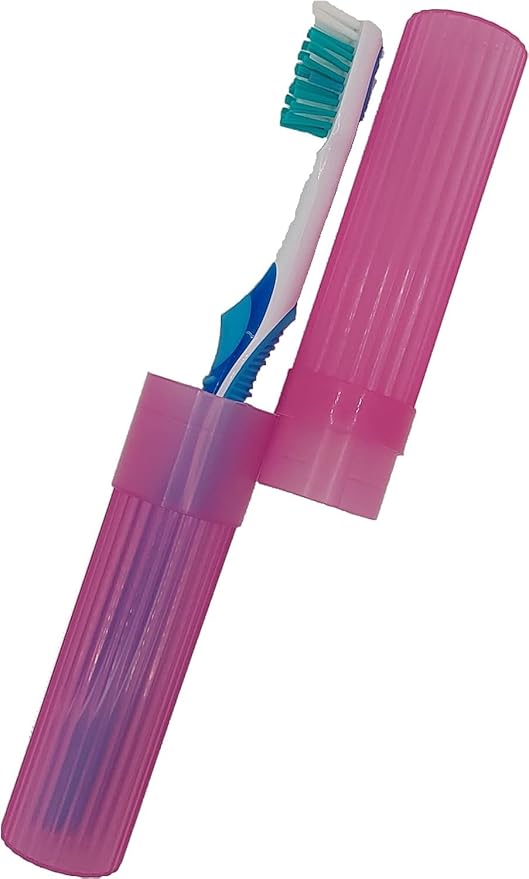 American Comb Pink Toothbrush Covers & Soap Box Set - Matching colors - Tooth Brush Cover Cap, Soap Dish Travel, Soap Dish Holder Travel - Plastic portable set with cover