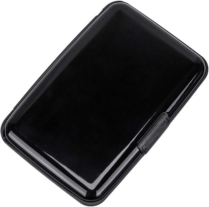 ELFISH RFID Blocking Credit Card Protector Aluminum ID Case Hard Shell Business Card Holders Metal Wallet for Men or Women (Black)