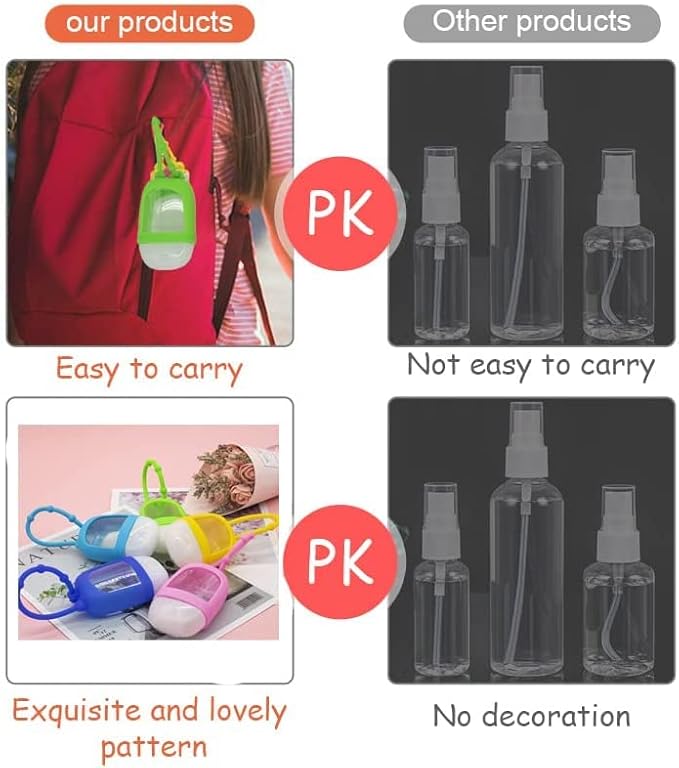 Zodensot Portable Refillable Travel Bottles, 30ml Plastic Refill Bottles with Clip Silicone, Leakproof Hand Sanitizer Containers for Outdoor Party School Work Traveling Multi-Color (5 pack)