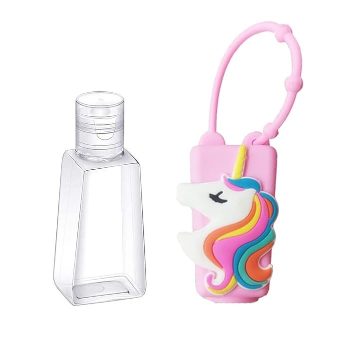 Color Land 4Pcs Unicorn Kids Empty Travel Bottles for toiletries Detachable Hand Sanitizer Holder with Silicone Case Leak Proof Travel Size Cartoon Cute Essentials Toiletries Refillable Containers