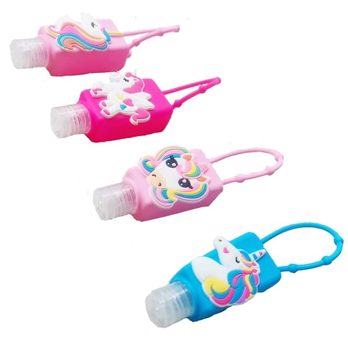 Color Land 4Pcs Unicorn Kids Empty Travel Bottles for toiletries Detachable Hand Sanitizer Holder with Silicone Case Leak Proof Travel Size Cartoon Cute Essentials Toiletries Refillable Containers