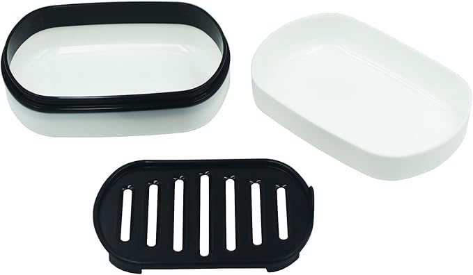 2 Pack Travel Soap Case Holder,Portable Soap Box with Draining Layer for Shower,Bathroom,Camping,Hiking,Gym (Black and White)